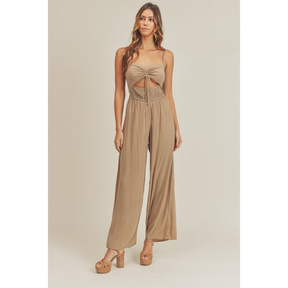 Jumpsuit With Front Cutout and Smocked Detail